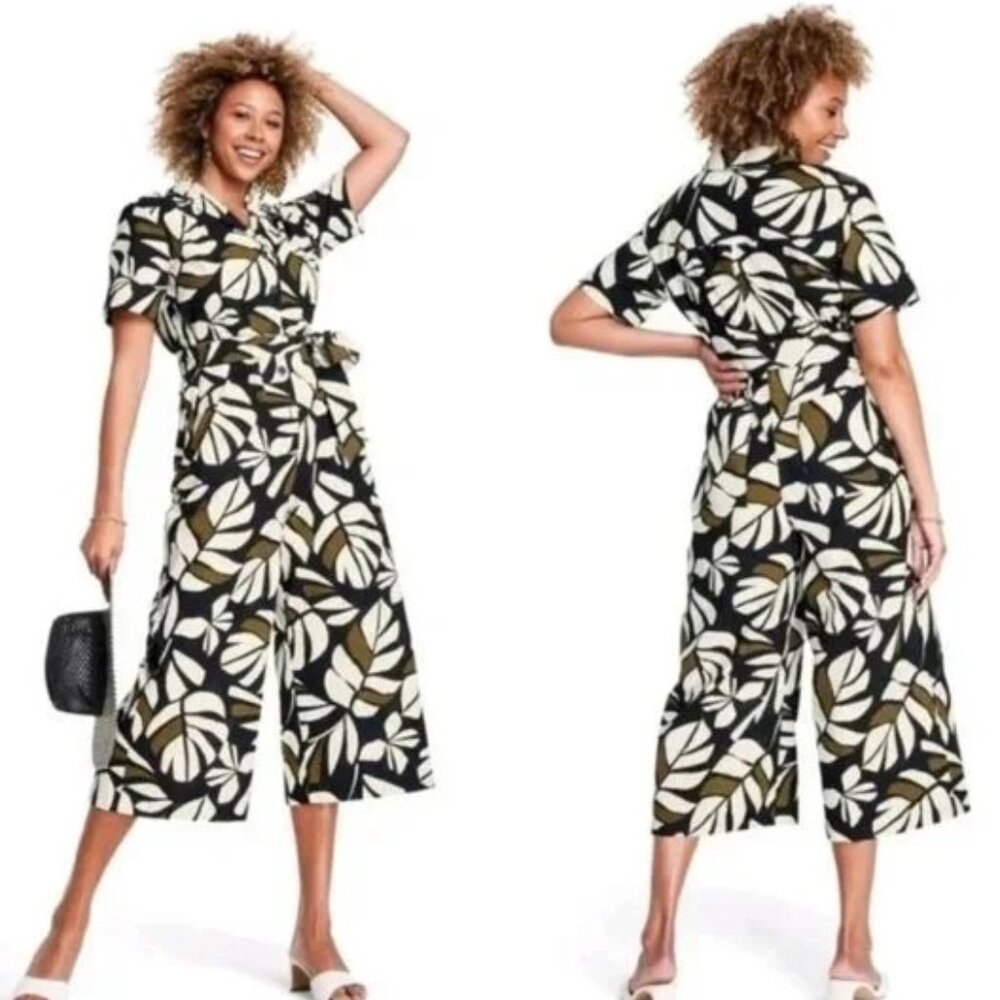 NWOT Tabitha Brown Leaf Print Cropped Jumpsuit XS